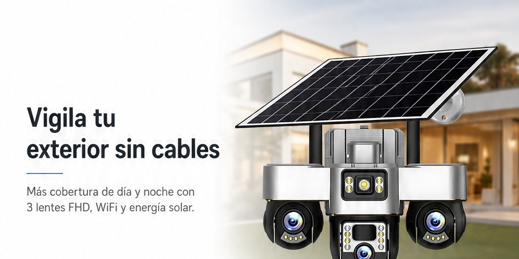 Cámara de Seguridad Solar Triple IP66 Visión Nocturna (1/12)