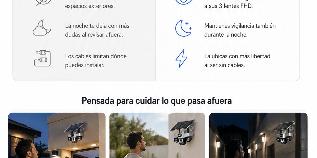 Cámara de Seguridad Solar Triple IP66 Visión Nocturna (5/12)