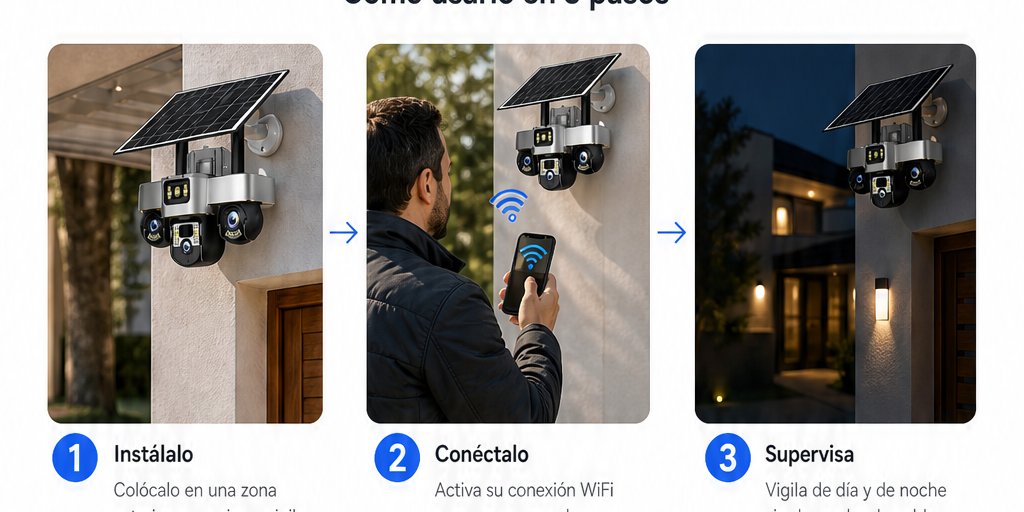 Cámara de Seguridad Solar Triple IP66 Visión Nocturna (9/12)