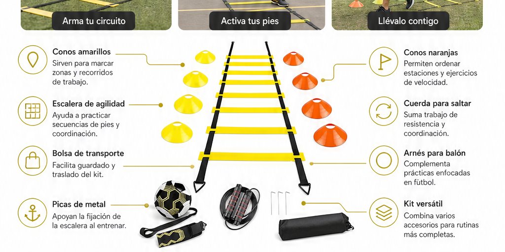 Kit Entrenamiento Agilidad Futbol Escalera Conos Cuerda (6/12)