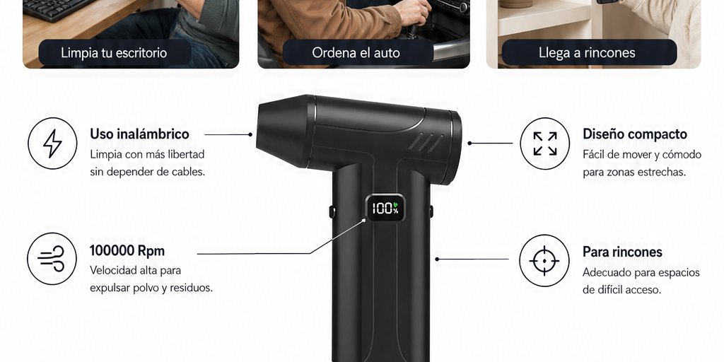 Soplador Limpiador de Aire inalámbrico De 100000 Rpm Negro (6/12)