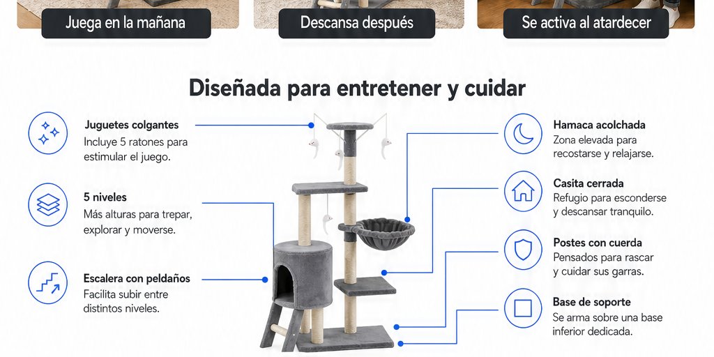 Rascador Torre Para Gatos Con Hamaca Y Juguetes (6/12)