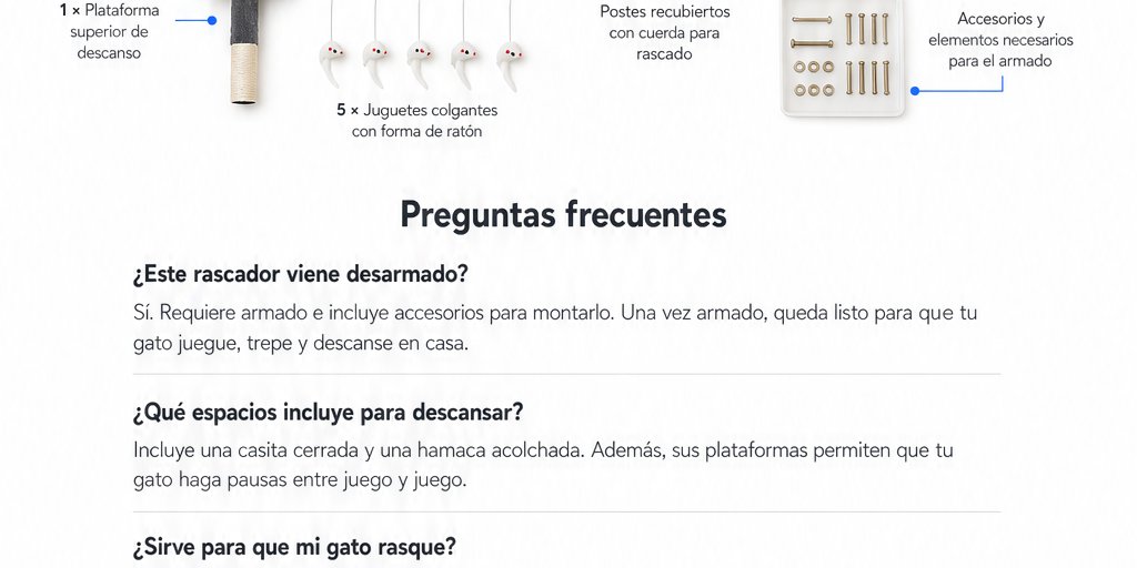 Rascador Torre Para Gatos Con Hamaca Y Juguetes (11/12)