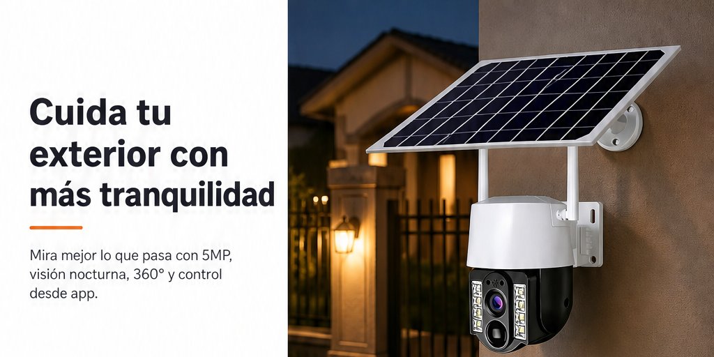 Cámara de Seguridad Solar IP66 5MP Visión Nocturna App (1/12)
