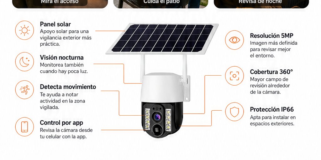Cámara de Seguridad Solar IP66 5MP Visión Nocturna App (6/12)