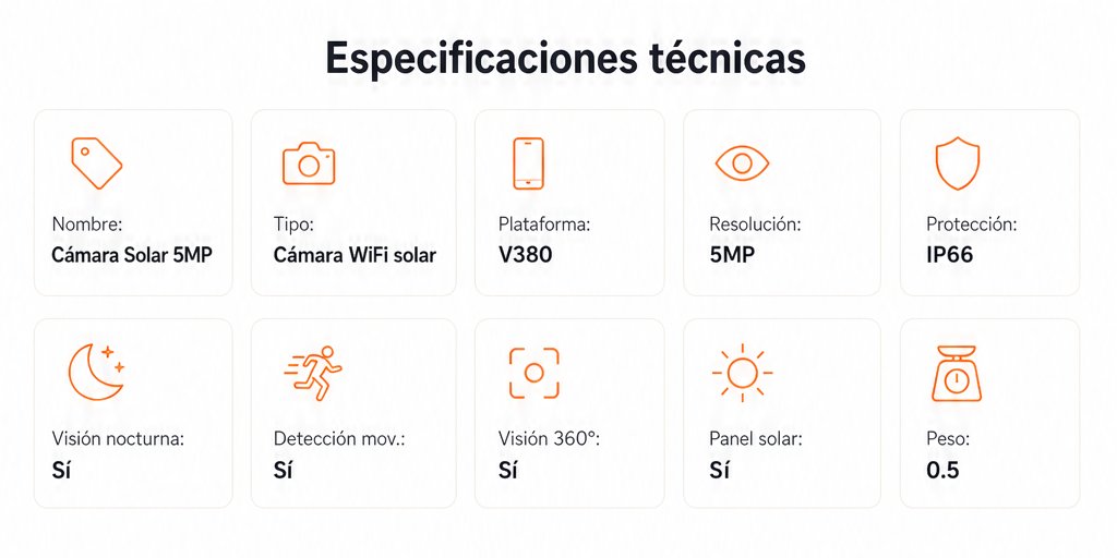 Cámara de Seguridad Solar IP66 5MP Visión Nocturna App (7/12)