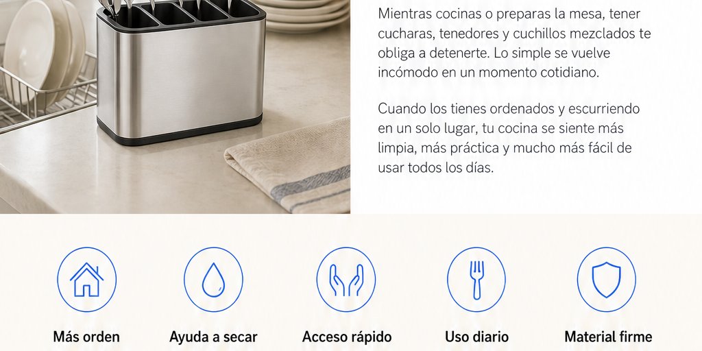 Organizador de Cubiertos Escurridor Cocina Acero Inoxidable (3/12)