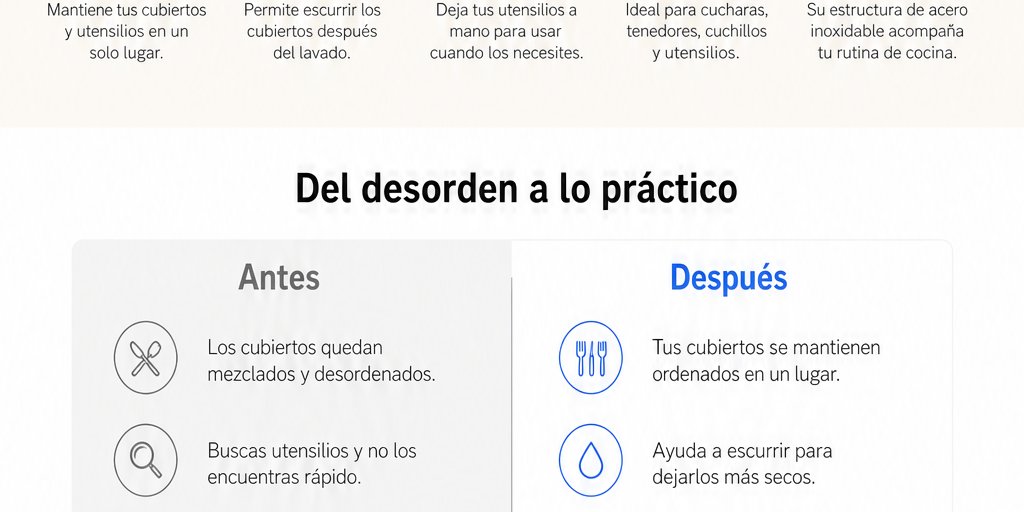Organizador de Cubiertos Escurridor Cocina Acero Inoxidable (4/12)