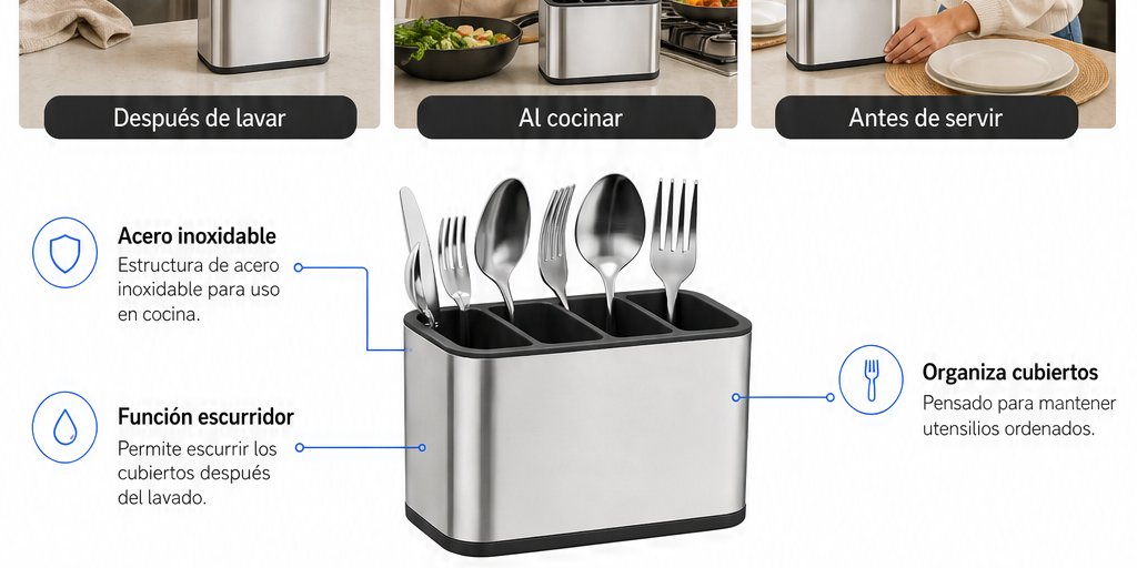 Organizador de Cubiertos Escurridor Cocina Acero Inoxidable (6/12)