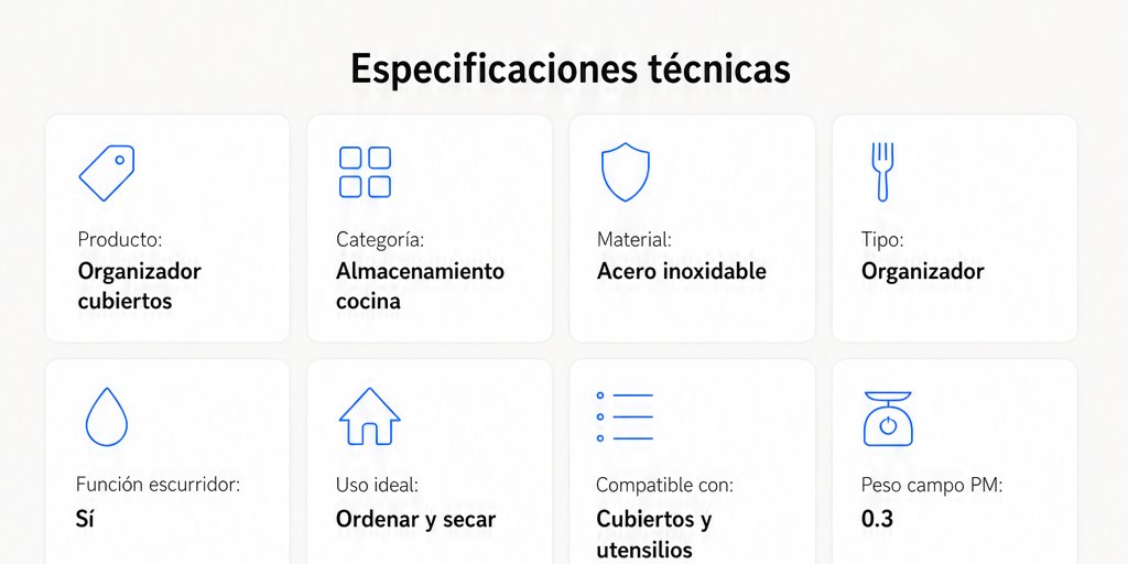 Organizador de Cubiertos Escurridor Cocina Acero Inoxidable (7/12)