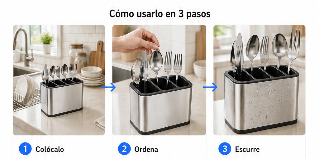Organizador de Cubiertos Escurridor Cocina Acero Inoxidable (9/12)