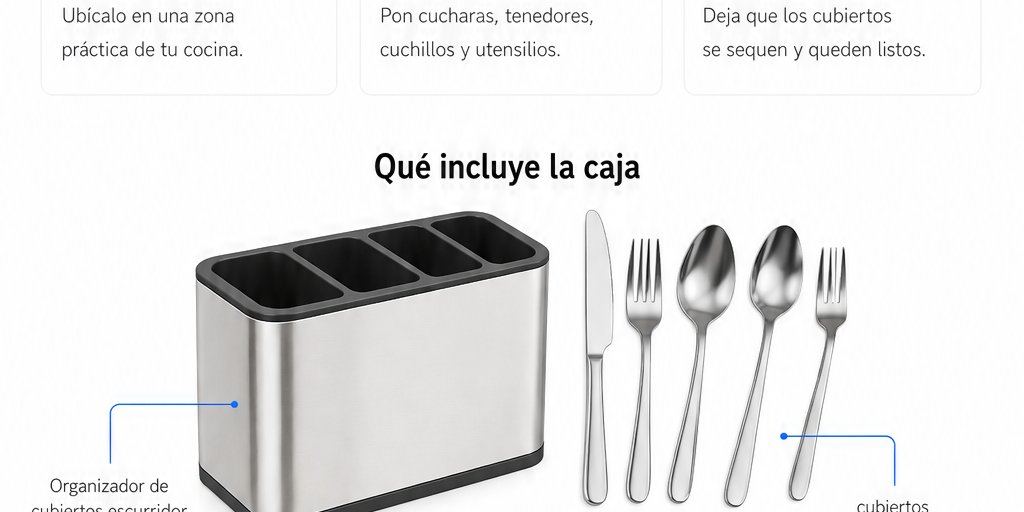 Organizador de Cubiertos Escurridor Cocina Acero Inoxidable (10/12)