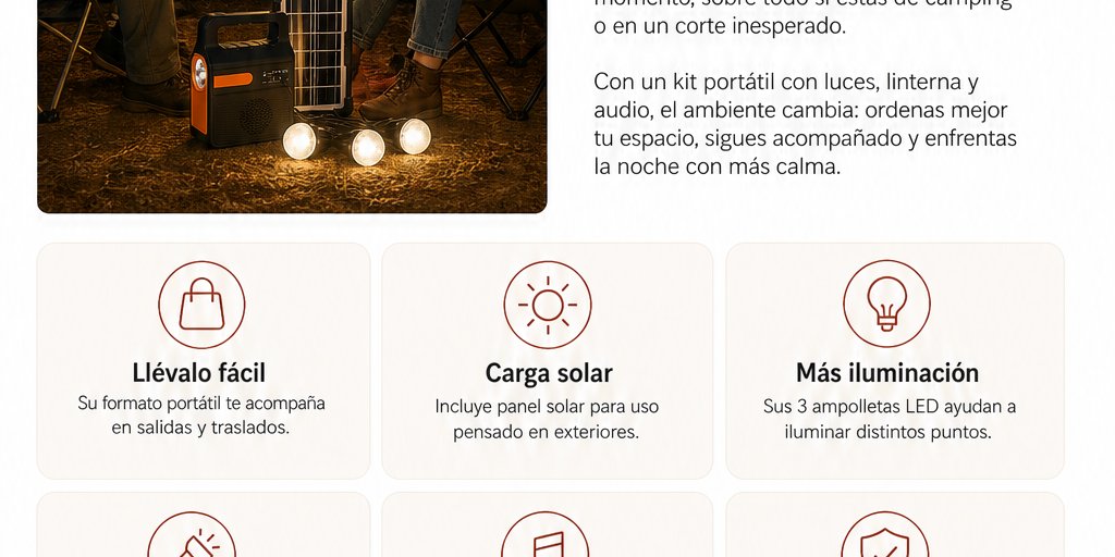 Kit Linterna Solar Ampolletas Lámpara Panel Solar Exteriores (3/12)