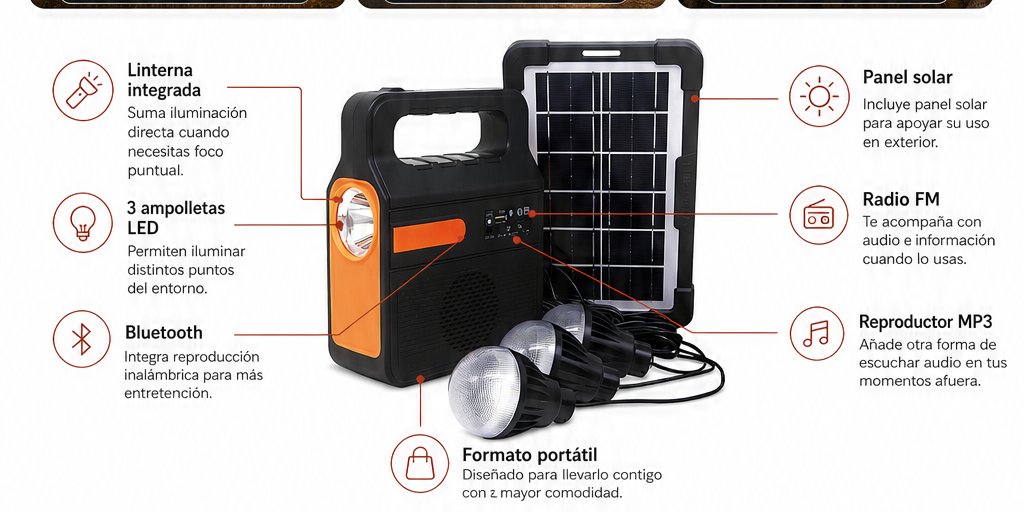 Kit Linterna Solar Ampolletas Lámpara Panel Solar Exteriores (6/12)