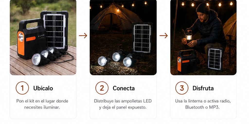 Kit Linterna Solar Ampolletas Lámpara Panel Solar Exteriores (9/12)