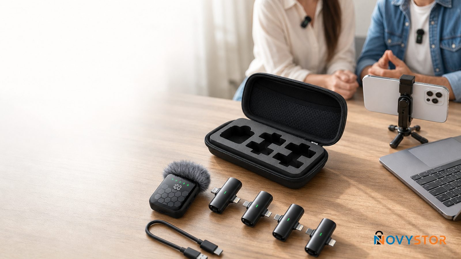 Kit completo del micrófono lavalier inalámbrico QY66 con todos sus accesorios incluidos