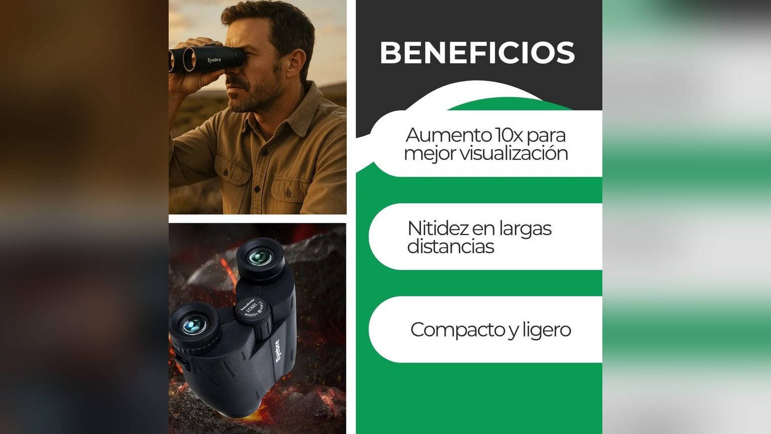 Manos ajustando la separación de los tubos de un binocular compacto negro