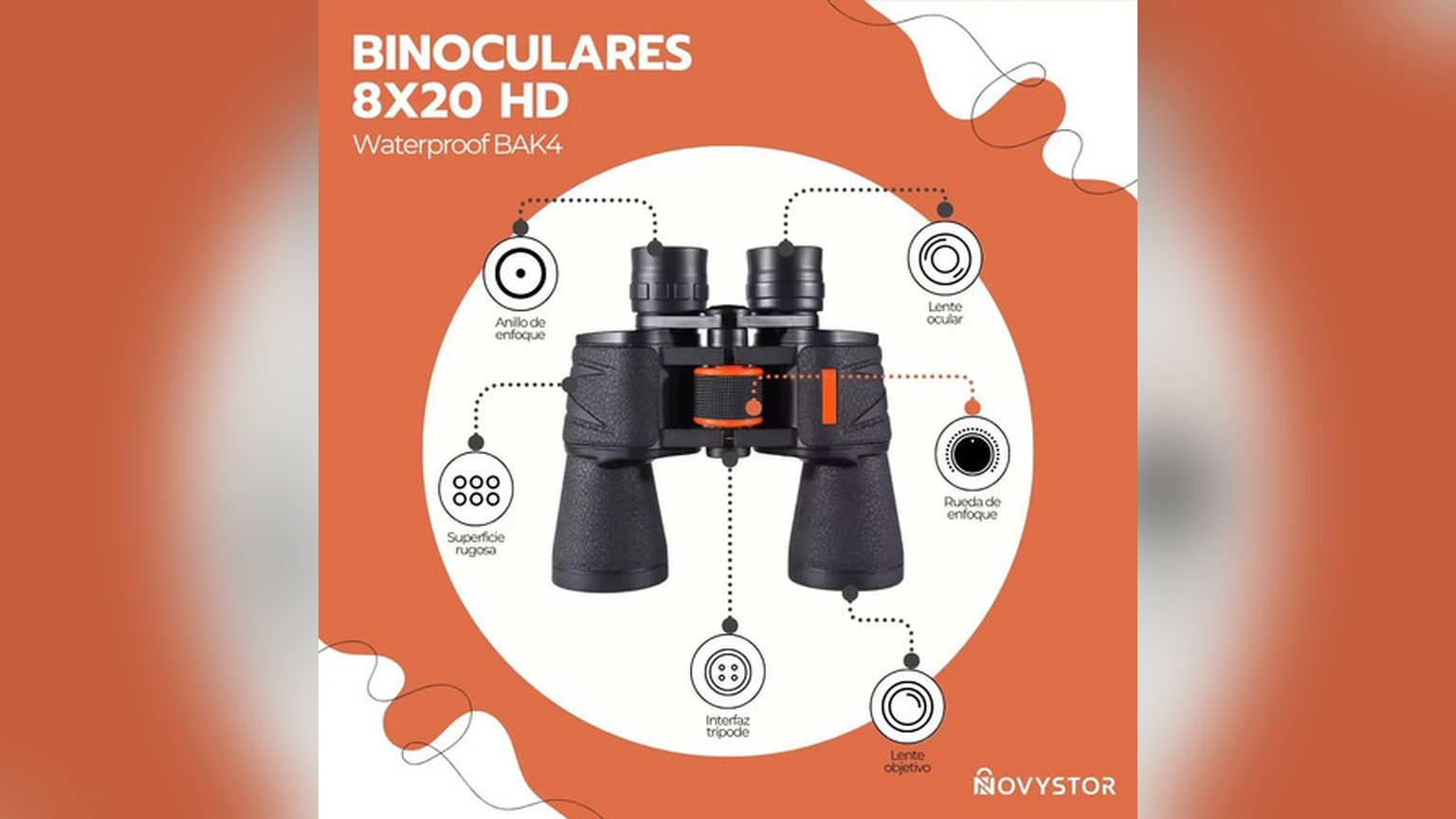 Detalle del lente objetivo con revestimiento FMC del binocular 8x20 HD BAK4, con reflejos multicolor y gota de agua sobre la superficie.