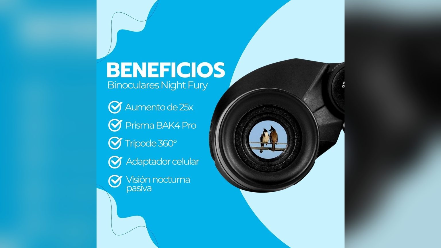 Equipos Novystor compatibles entre sí: binoculares, trípode, adaptador, cámaras y telescopio