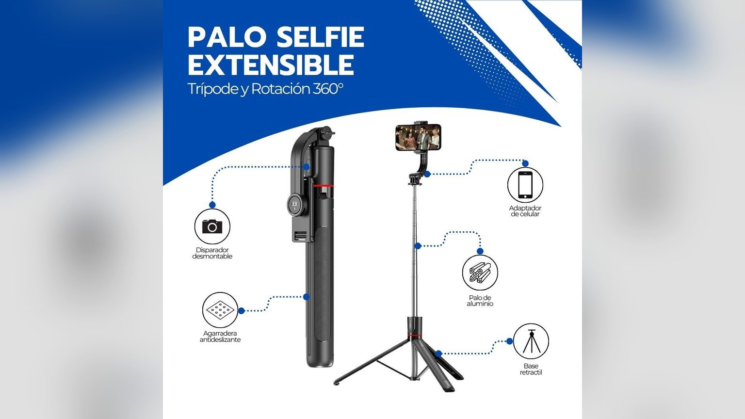 Adaptador universal de celular Novystor de $8.990 montado en un telescopio, con un smartphone en la abrazadera ajustable
