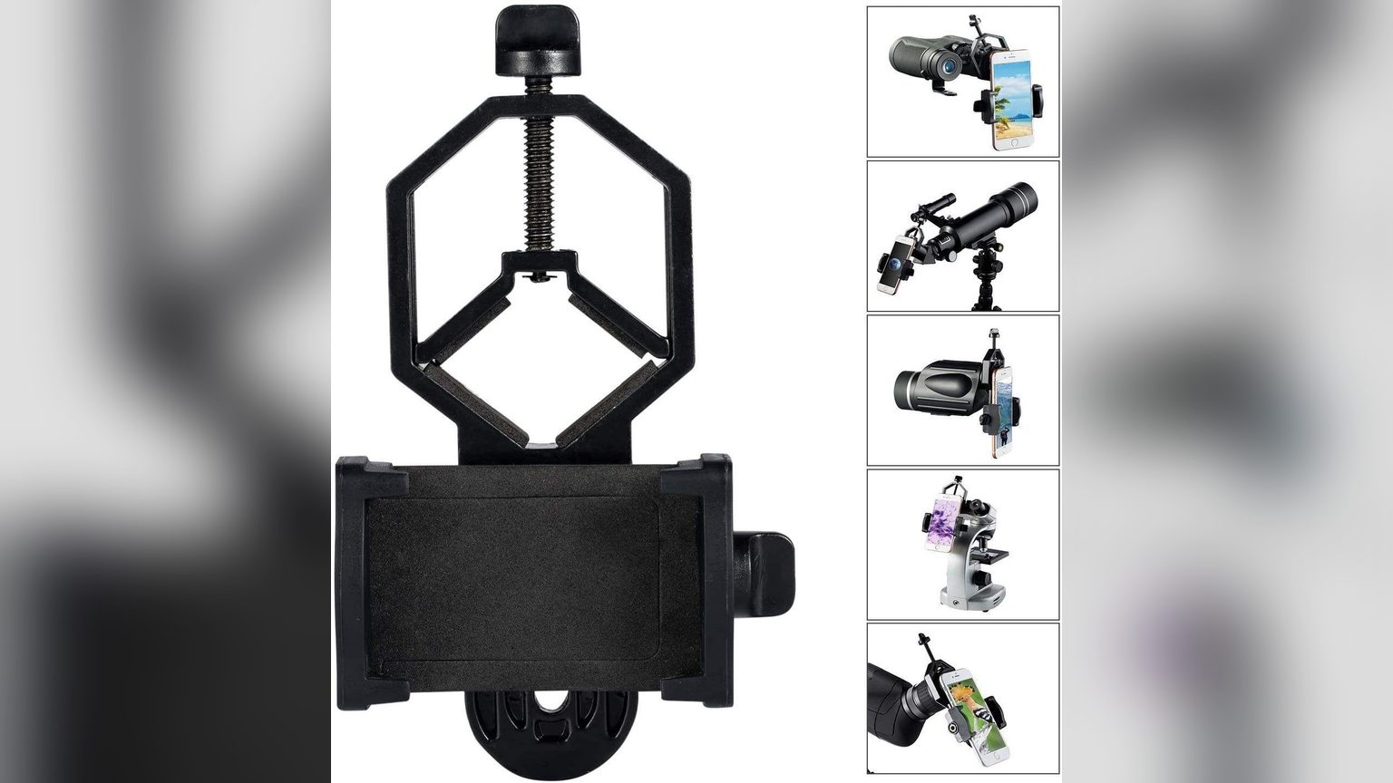 Perno de 5/8 pulgadas de un trípode para micrófono junto a un adaptador reversible de 3/8 pulgadas y el inserto hembra de un micrófono de condensador, sobre superficie blanca.