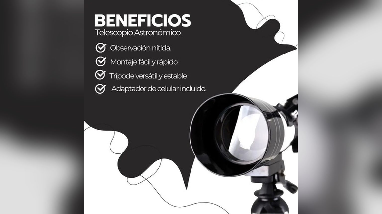 Comparación de tamaño entre un mini trípode flexible para teléfono y un telescopio F36050M con trípode de aluminio desplegado.