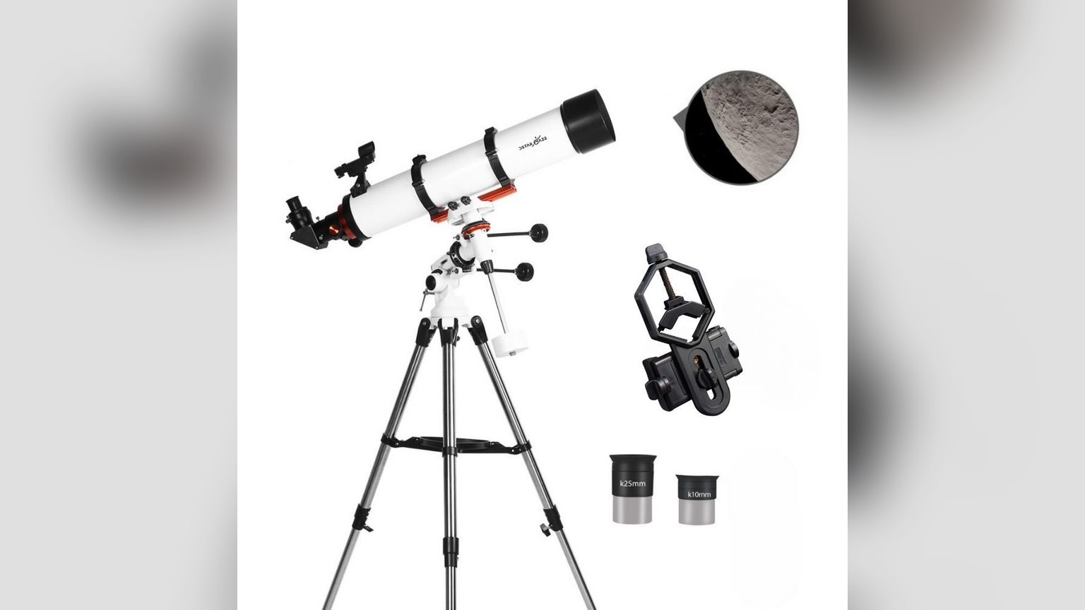 Buscador de punto rojo montado en telescopio Novystor con el punto rojo visible en la ventana de vidrio